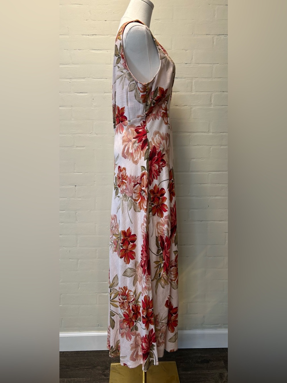 Paper Heart Pink Floral Maxi Dress Linen Blend Empire Waist Boho Resort Size XL - Picture 5 of 9